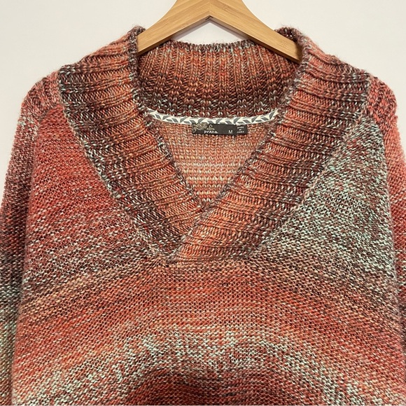 Prana Women's Wool Blend V-Neck Sweater Orange Multi Size Medium - Picture 5 of 10